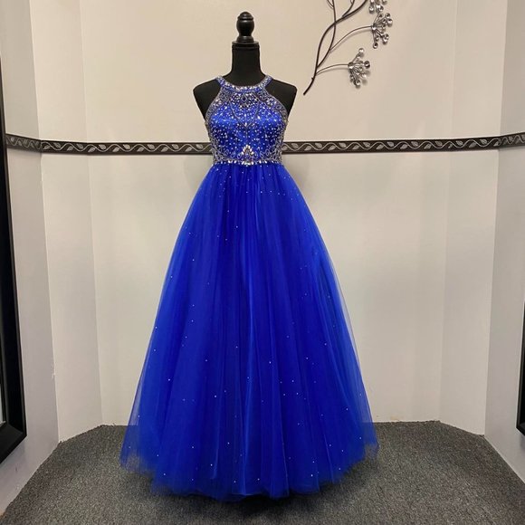 Girls Royal Blue Embellished Long Dress